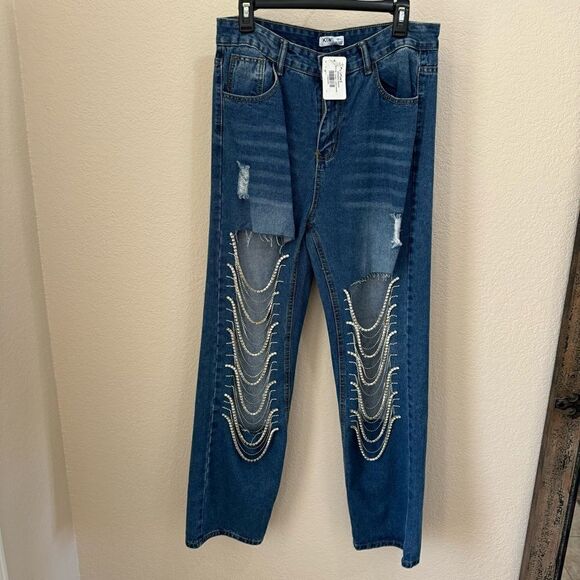 NWT Kiwi RHINESTONE CUT-OUT JEANS - Picture 4 of 10